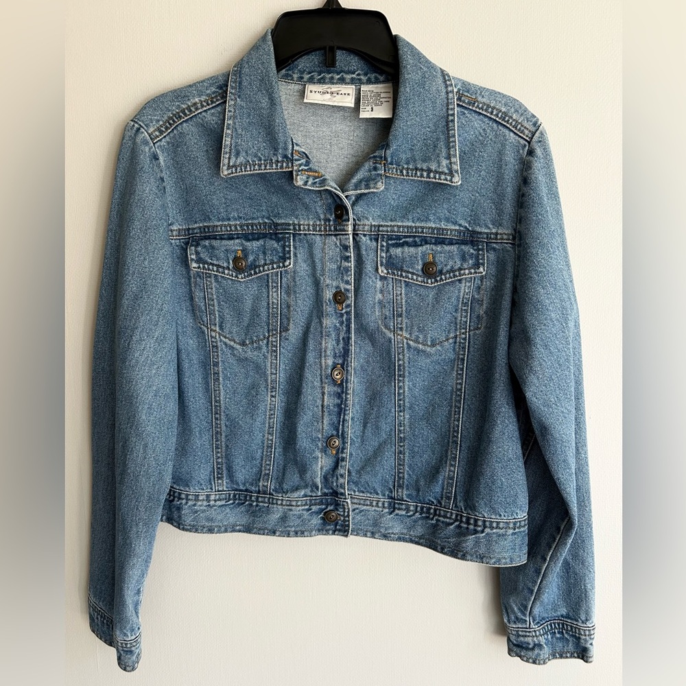 Vintage Y2K Studio Ease Denim Trucker Short Jean Jacket Indie 2000s Layering | 8 - Picture 3 of 15